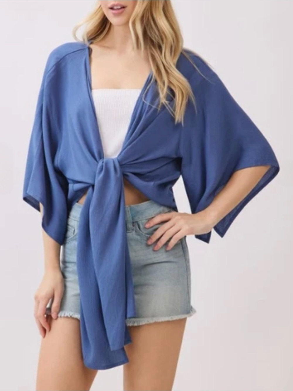Stitch & Feather Blue Kimono Cardigan